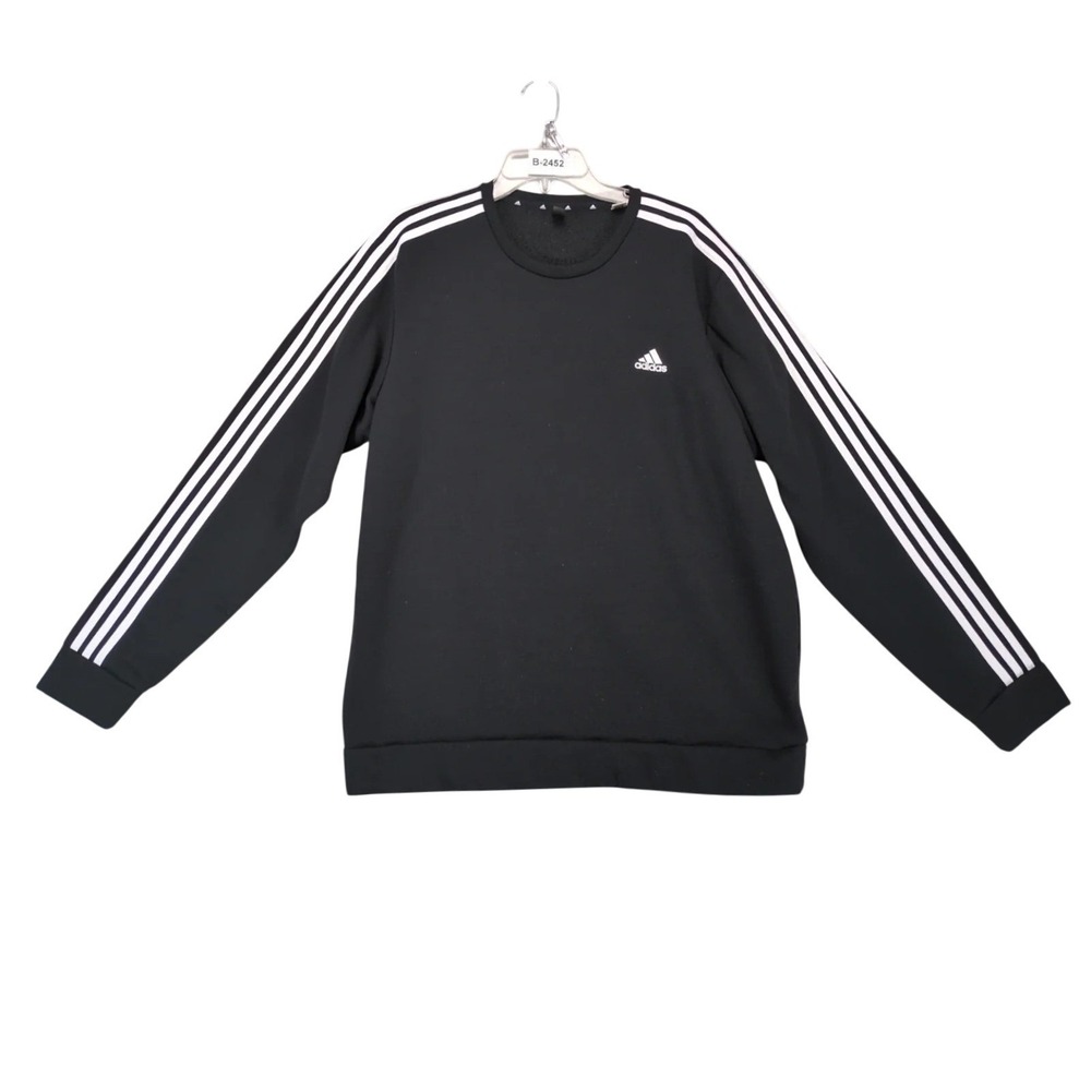 adidas 3 Stripe Black Fleece Pullover Sweatshirt Mens XL Primegreen Streetwear